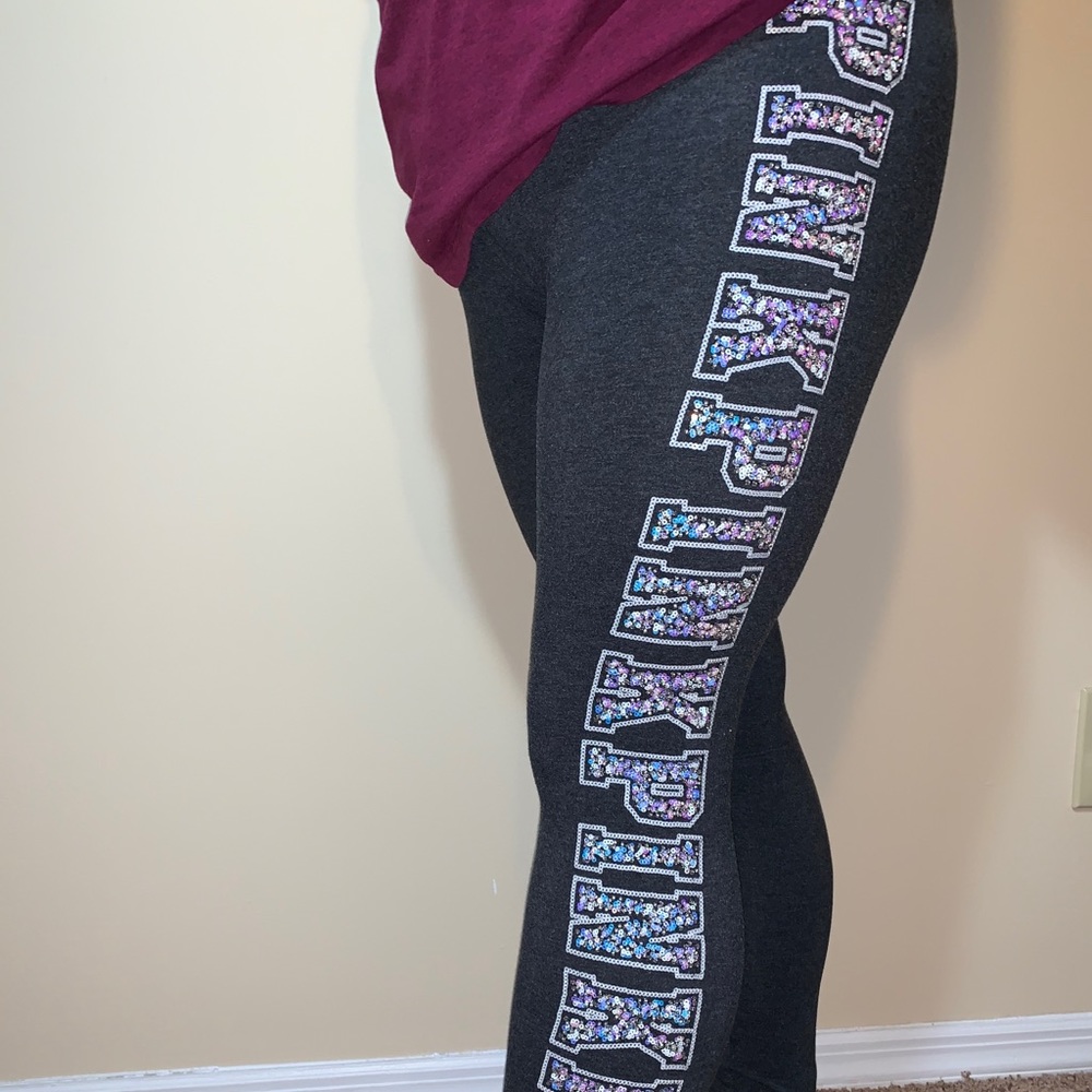 PINK Sequined Leggings - L